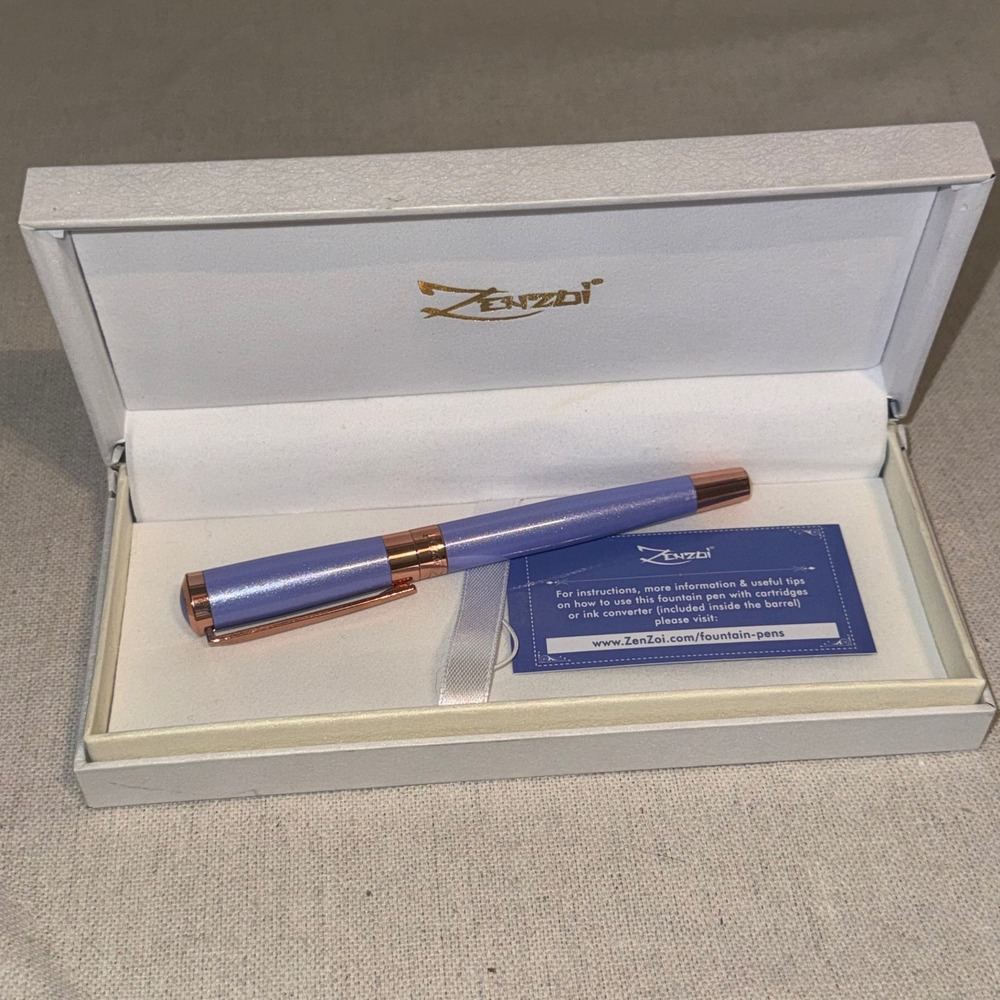 ZenZoi Fountain Pen Lavender and Rose Gold with Ink Converter and Gift Box